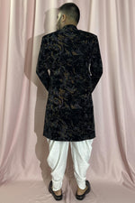 Load image into Gallery viewer, Beautiful Black Color Wedding Wear Readymade Indo Western For Men In Velvet Fabric
