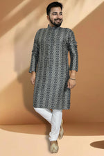 Load image into Gallery viewer, Black Color Pretty Readymade Kurta Pyjama For Men In Jacquard Fabric
