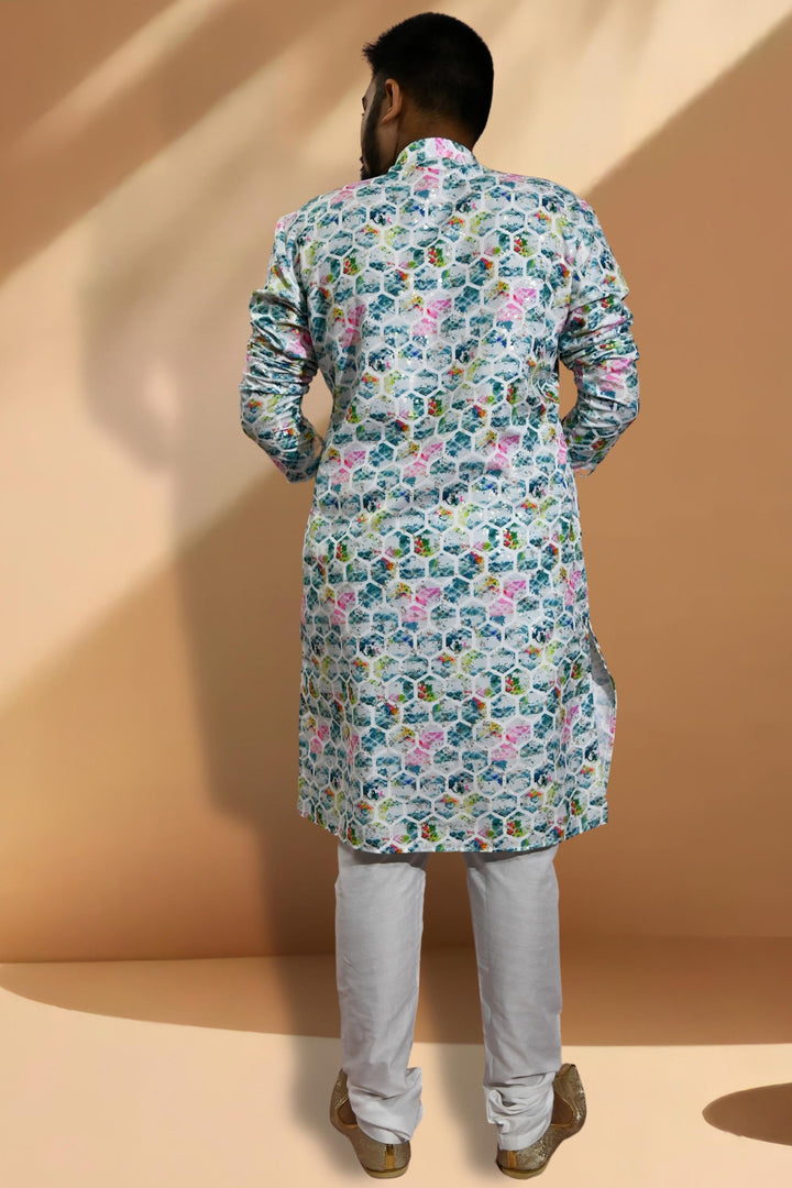Beautiful Cotton Fabric Readymade Kurta Pyjama For Men In White Color