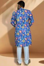 Load image into Gallery viewer, Blue Cotton Fabric Trendy Readymade Kurta Pyjama For Men
