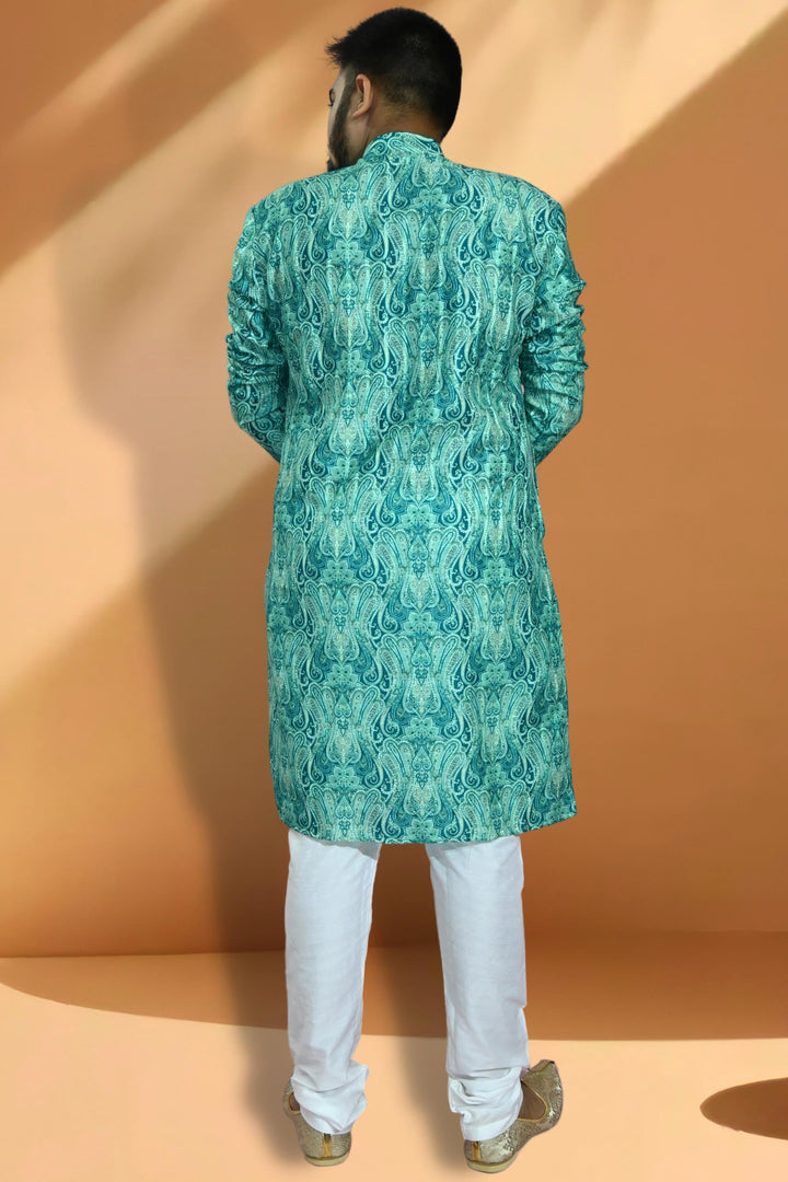 Sea Green Color Readymade Lovely Kurta Pyjama For Men