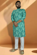 Load image into Gallery viewer, Sea Green Color Readymade Lovely Kurta Pyjama For Men
