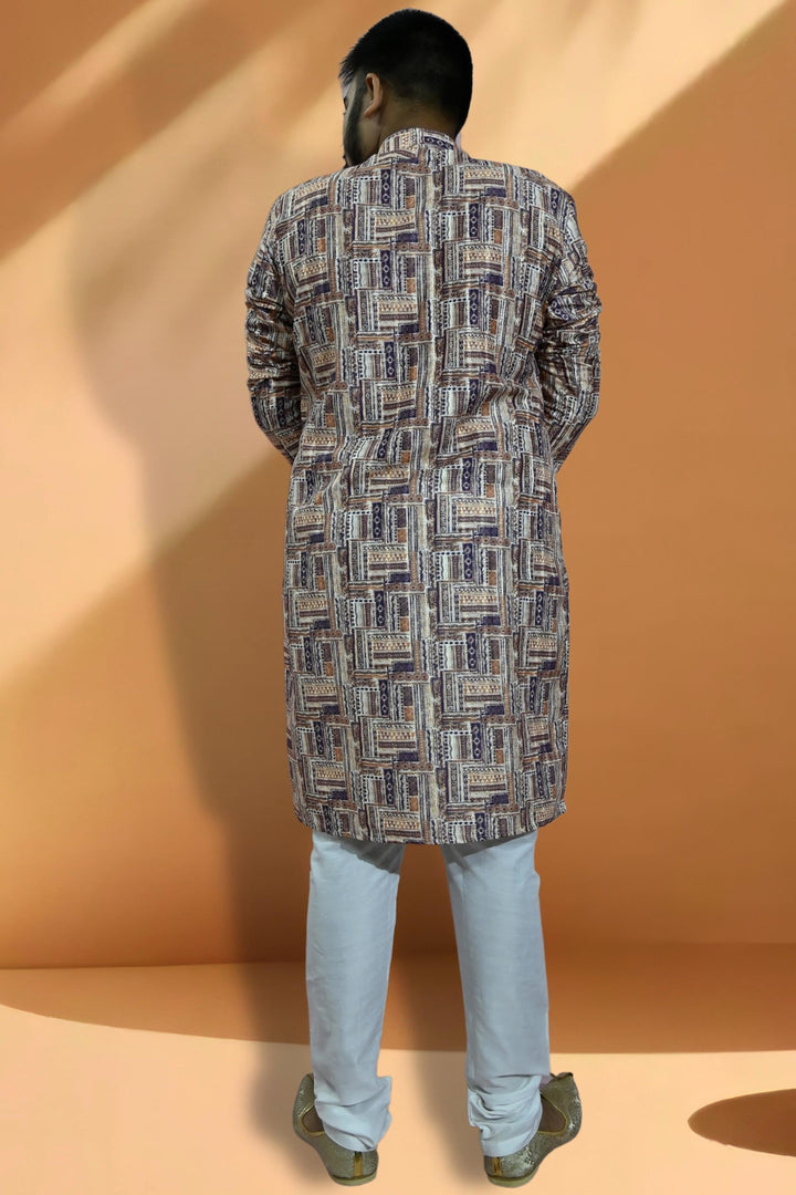 Jacquard Brown Magnificent Readymade Men Kurta Pyjama