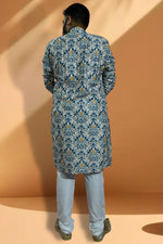 Load image into Gallery viewer, Teal Color Artistic Readymade Men Kurta Pyjama
