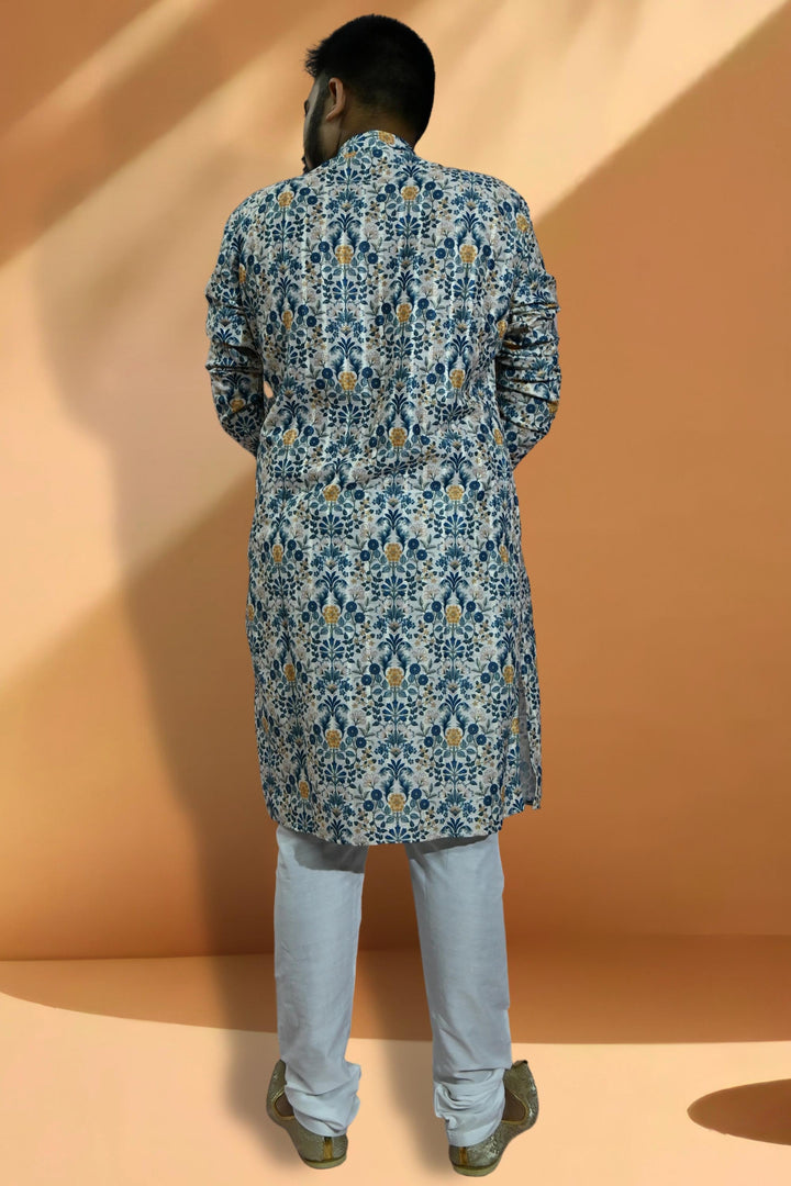 Teal Color Artistic Readymade Men Kurta Pyjama