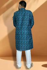 Load image into Gallery viewer, Teal Color Readymade Jacquard Fabric Kurta Pyjama For Men
