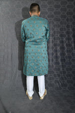 Load image into Gallery viewer, Beautiful Sequins Embroidery Art Silk Fabric Wedding Wear Readymade Kurta Pyjama For Men In Sea Green Color
