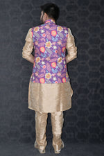 Load image into Gallery viewer, Reception Wear Readymade Art Silk Fabric Beautiful Kurta Pyjama For Men With Purple Color 3 Pcs Jacket Set
