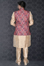 Load image into Gallery viewer, Men Ethnic Art Silk Readymade Kurta With Pyjama And Maroon Color Jacket
