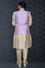 Load image into Gallery viewer, Fancy Art Silk Wedding Wear Readymade Designer Men Kurta Pyjama With Pink Color Jacket
