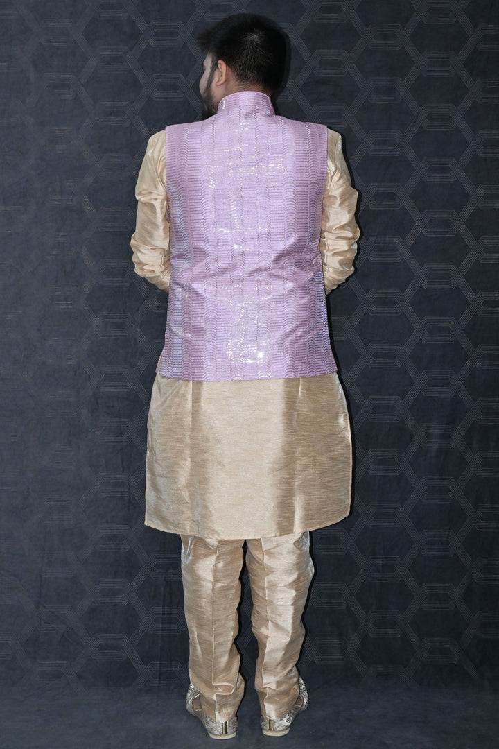 Fancy Art Silk Wedding Wear Readymade Designer Men Kurta Pyjama With Pink Color Jacket