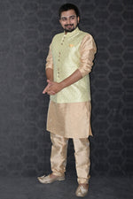 Load image into Gallery viewer, Gorgeous Art Silk Fabric Reception Wear Readymade Men Kurta Pyjama With Green Color Jacket
