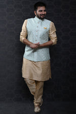 Load image into Gallery viewer, Function Wear Art Silk Fabric Readymade Lovely Men Kurta Pyjama With Blue Color Jacket
