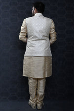 Load image into Gallery viewer, Art Silk Fabric Festive Wear Readymade Men Kurta Pyjama With Cream Color Jacket
