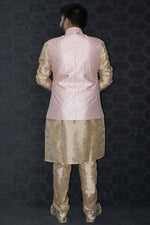 Load image into Gallery viewer, Art Silk Fabric Function Wear Readymade Men Kurta Pyjama With Pink Color Jacket
