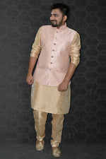 Load image into Gallery viewer, Art Silk Fabric Function Wear Readymade Men Kurta Pyjama With Pink Color Jacket
