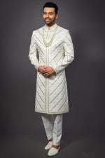 Load image into Gallery viewer, Silk Stunning White Color Wedding Wear Readymade Men Indo Western
