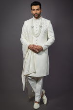 Load image into Gallery viewer, Wedding Wear Silk Fabric Readymade Men Groom Sherwani In White Color
