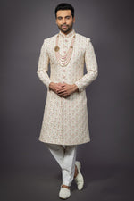 Load image into Gallery viewer, Silk Beige Magnificent Readymade Men Indo Western For Wedding Wear
