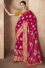 Load image into Gallery viewer, Silk Fabric Magenta Color Weaving Work Party Wear Saree With Designer Blouse