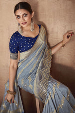 Load image into Gallery viewer, Weaving Designs Grey Color Silk Fabric Saree With Designer Blouse