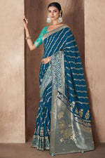 Load image into Gallery viewer, Teal Color Weaving Work Party Wear Silk Fabric Saree With Designer Blouse