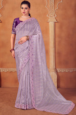 Load image into Gallery viewer, Lavender Color Weaving Work Organza Fabric Saree
