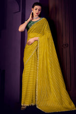 Load image into Gallery viewer, Alluring Yellow Color Stone Work Organza Fabric Saree
