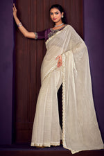 Load image into Gallery viewer, Stone Work Organza Fabric Off White Color Saree
