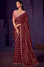 Load image into Gallery viewer, Maroon Organza Fabric Stone Work Party Wear Saree
