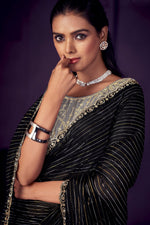 Load image into Gallery viewer, Black Color Stone Work Saree In Organza Fabric
