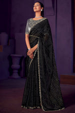Load image into Gallery viewer, Black Color Stone Work Saree In Organza Fabric
