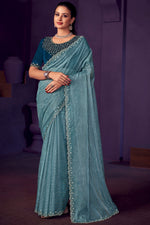 Load image into Gallery viewer, Festive Look Sky Blue Color Organza Fabric Stone Work Saree
