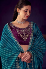 Load image into Gallery viewer, Attractive Stone Work Organza Fabric Saree In Teal Color
