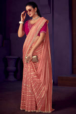 Load image into Gallery viewer, Peach Color Stone Work Organza Fabric Trendy Saree
