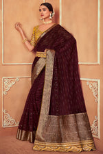 Load image into Gallery viewer, Party Style Maroon Color Border Work Organza Fabric Saree With Embroidered Designer Blouse