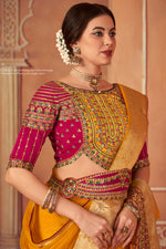 Load image into Gallery viewer, Mustard Color Border Work Organza Saree With Embroidered Designer Blouse