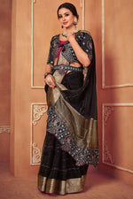 Load image into Gallery viewer, Border Work Organza Fabric Black Color Saree With Embroidered Designer Blouse