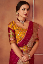 Load image into Gallery viewer, Rani Color Border Work Organza Saree With Embroidered Designer Blouse