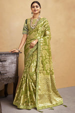 Load image into Gallery viewer, Alluring Weaving Work Organza Fabric Saree In Green Color