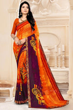 Load image into Gallery viewer, Orange Fancy Georgette Fabric Printed Daily Wear Saree
