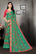 Load image into Gallery viewer, Cyan Color Fancy Fabric Daily Wear Simple Printed Saree
