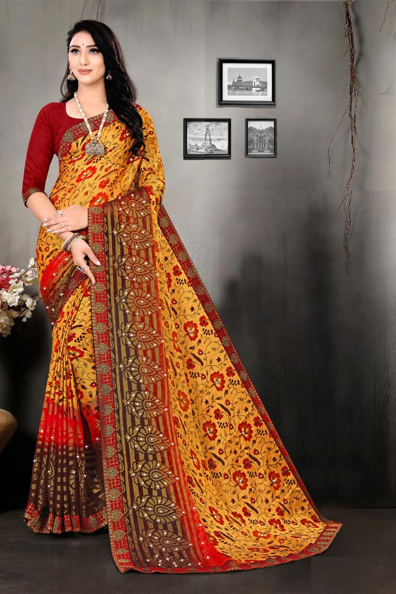 Yellow Color Fancy Fabric Printed Daily Wear Simple Saree