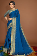 Load image into Gallery viewer, Classic Satin Saree In Timeless Blue Color With Elegant Border Work
