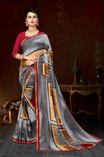 Load image into Gallery viewer, Casual Wear Grey Color Fancy Georgette Fabric Printed Saree
