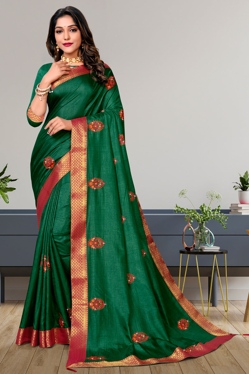 Green Color Art Silk Fabric Border Work Precious Saree | Buy Online India