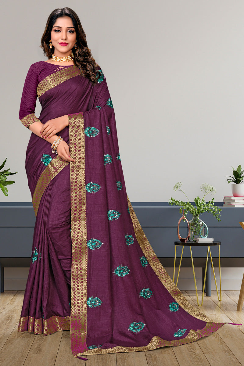 Aristocratic Purple Color Border Work Saree In Art Silk Fabric | Buy Online India