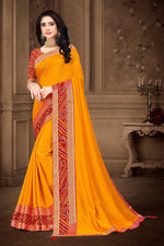 Load image into Gallery viewer, Yellow Color Chic Festive Wear Art Silk Fabric Lace Work Saree
