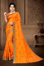 Load image into Gallery viewer, Yellow Color Festive Wear Chic Lace Work Saree In Art Silk Fabric
