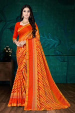 Load image into Gallery viewer, Orange Color Regular Wear Chic Printed Saree In Chiffon Fabric
